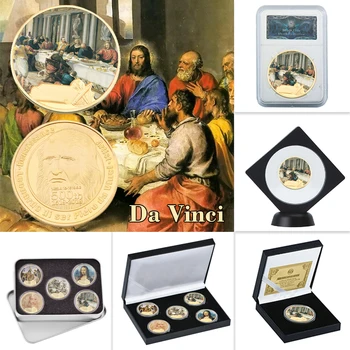 

WR Leonardo Da Vinci Gold Plated Coins Collectibles with Coin Holder Original Mona Lisa Souvenirs Coin Euro Medal Dropshipping