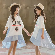 Летнее платье для девочек-подростков асимметричное детское платье в стиле пэчворк с надписями для девочек детский костюм для детей 12, 13, 14 лет