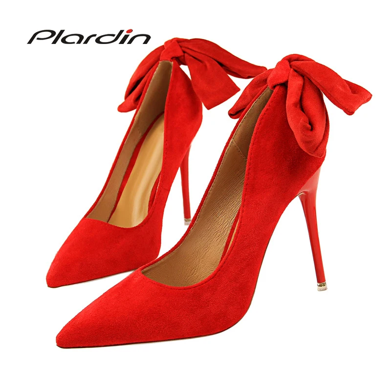

Plardin New Thin High Heel Pumps Women High Heels Shallow Butterfly-knot Woman Sexy Party Wedding Ladies Shoes Women Shoes High