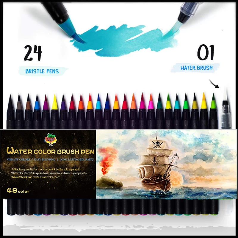 

Watercolor Brush Pen Set Colors Drawing Marker Lettering Sketch Sketching Painting Coloring Book Children Calligraphy Brush Pens