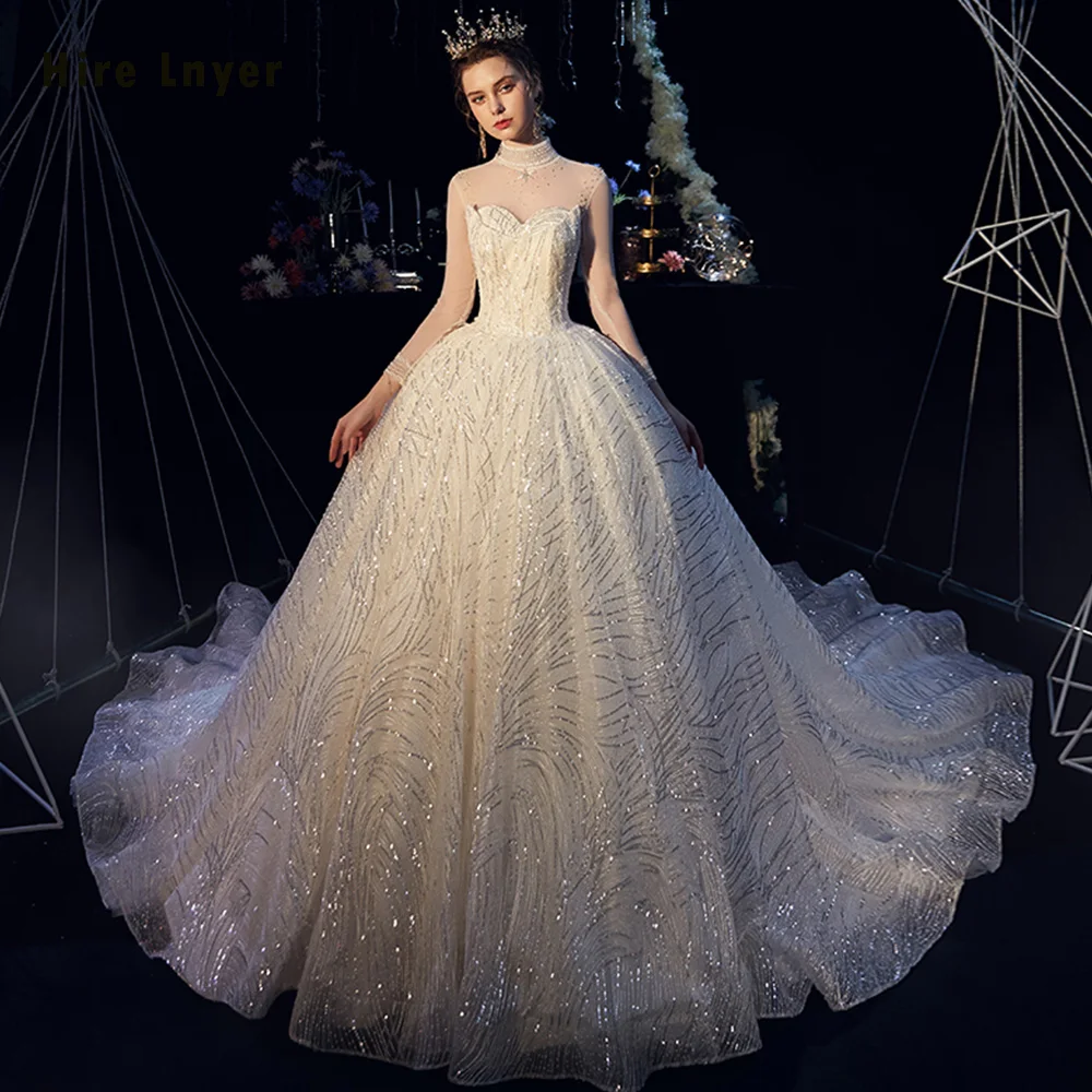 Robe De Mariee Princesse De Luxe 2019 New Arrive High Neck Open