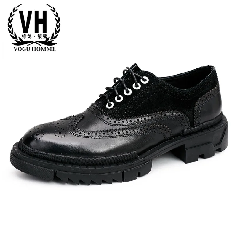 

Block carving mens shoes British retro men shoes cowhide thick bottom man shoes leather genuine Lace-Up Business Men Shoes