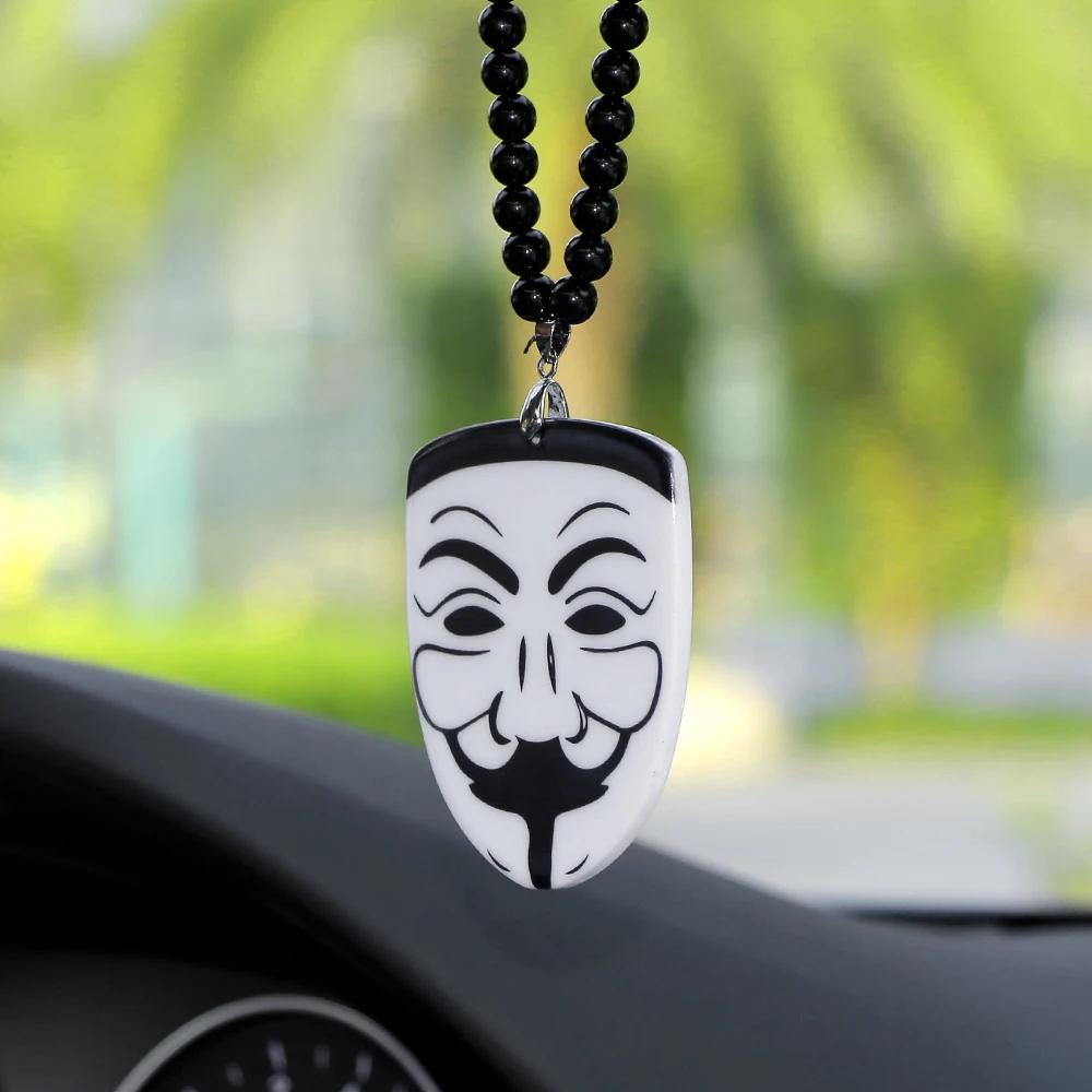 

Car Pendant Acrylic V for Vendetta Mask Badge Automobile Decoration JDM Auto Rearview Mirror Charms Ornament Necklace Hip Hop
