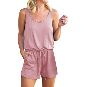 

KLV 2019 women Jumpsuit Women slatest fashion боди Scoop Neck Sleeveless Tank Top Short Jumpsuit Rompers free shipping D4