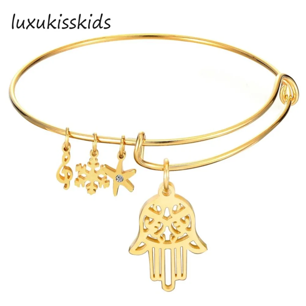 

LUXUKISSKIDS Gold Palm Bangle Trendy Summer Style Adjustable Bangles Best Friends Pendant Women Jewelry Gift