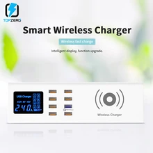 TOPZERO 8 портов Qi Беспроводное зарядное устройство Quick Charge 3,0 USB зарядная станция светодиодный адаптер для быстрой зарядки с разъемом EU US UK Plug