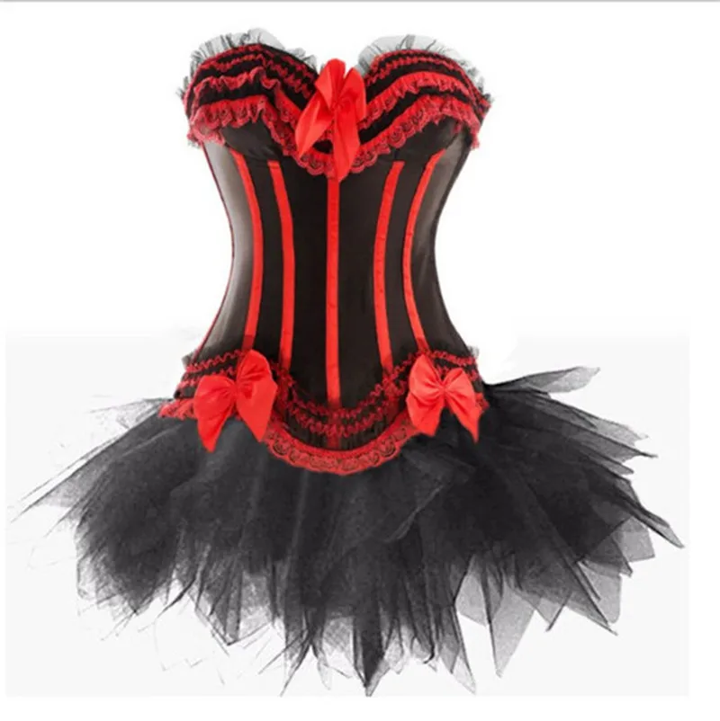 

Gothic Burlesque Corset and Black Tutu Skirt Outfit Women Halloween Costume Witch Dress Body Shape Size S-XXL