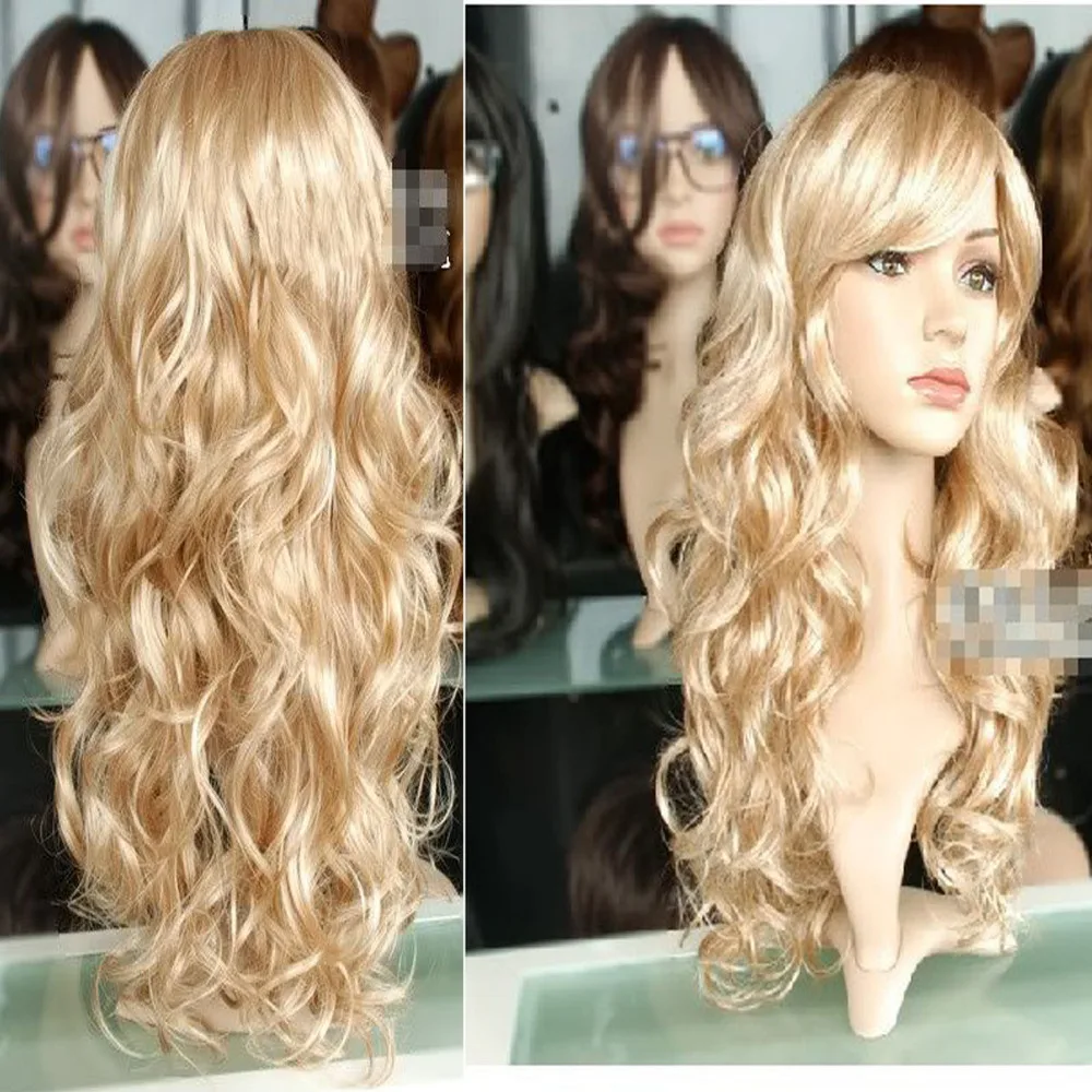 HOT Free Shipping &gt&gt&gt&gt Fashon Womens Cosplay Costume Nightclub Long Wavy Light Blonde Party Wigs |