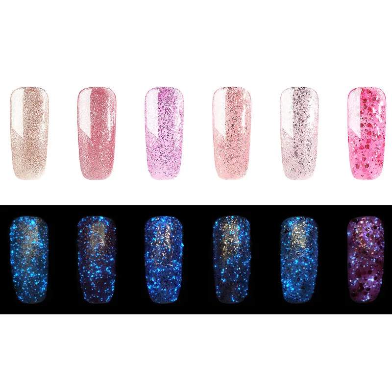 

Tipart 1pcs Super Glitter Glow In The Dark Night Rose Gold Nail Gel Nail Art UV Gel Lacquer Hybrid 3D Fluorescent Gel Varnish