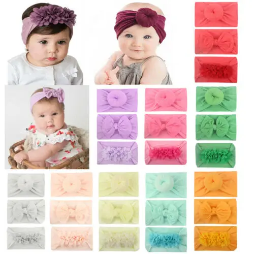

3PCS Newborn Baby Girls Kids Elastic Floral Headband Hair Girl Babies Bowknot Charm Nylon Hairband Set Fashion Headwear