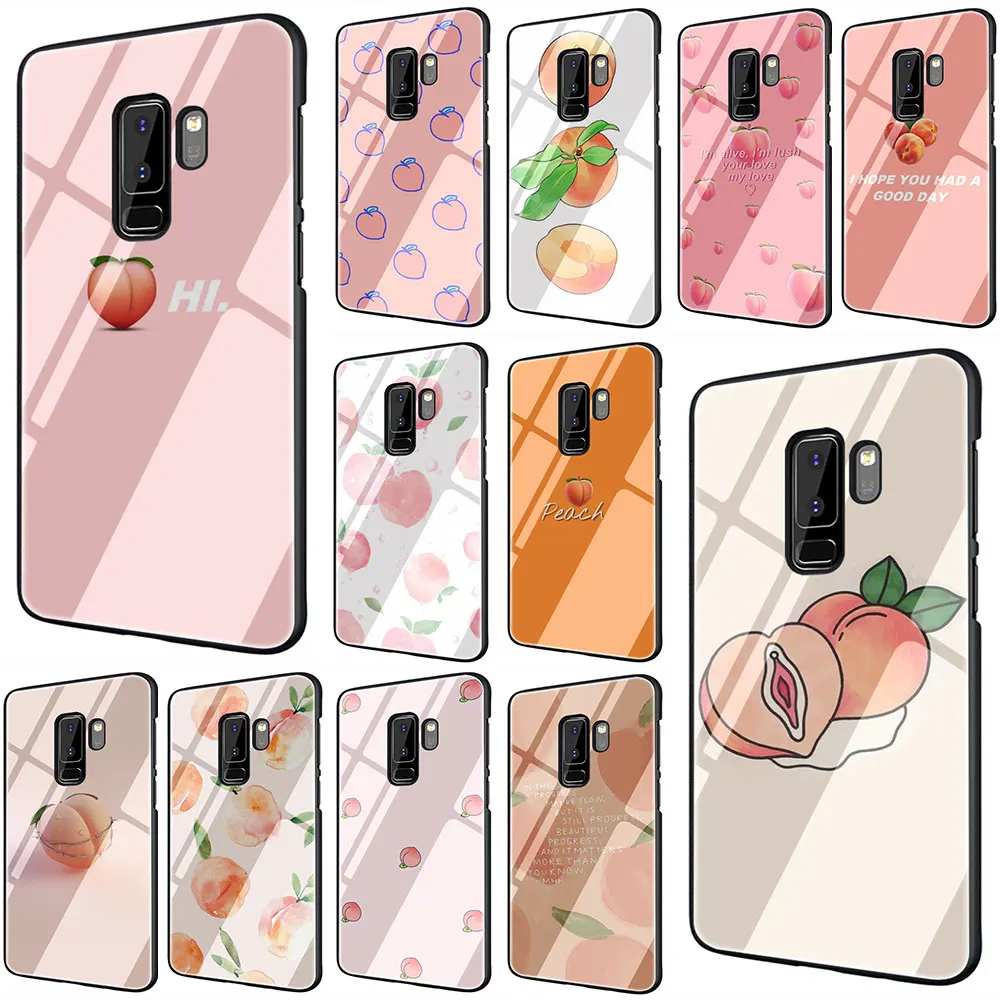 

Pink Peach Tempered Glass Phone Cover Case For Galaxy S7 edge S8 9 10 Plus Note 8 9 10 A10 20 30 40 50 60 70