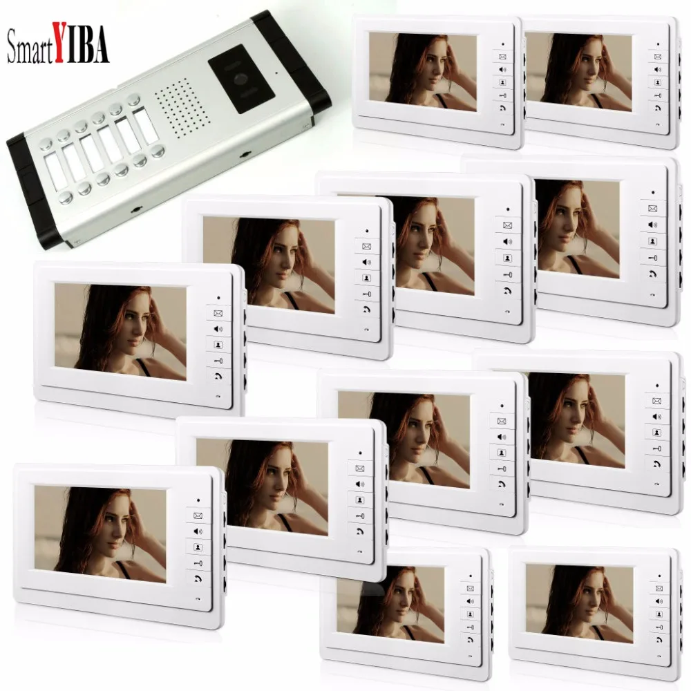 SmartYIBA 7'' olor video door phone 12/10/8/6/4 monitors with 1 intercom doorbell can control 12 houses for multi apartment