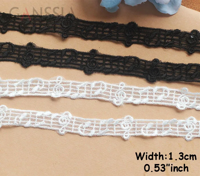 

1yrd/lot Width:1.3cm Musical cotton mesh embroidery lace, black&white cotton lace for garment Scrapbooking (ss-559)