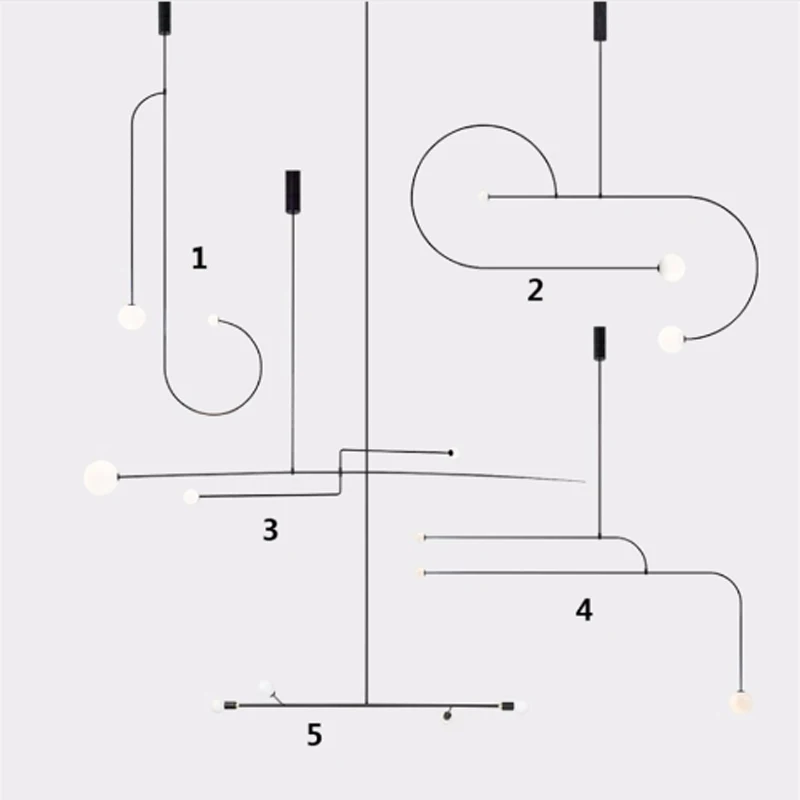 

Modern minimalist black magic bean chandelier personality geometric metal paint LED restaurant decoration adjustable lighting