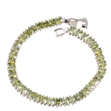 Лидер продаж, квадратный зеленый оливковый перидот, 925 пробы, серебряный, для женщин, браслет-цепочка, 6,5-7,5 дюймов, L20023