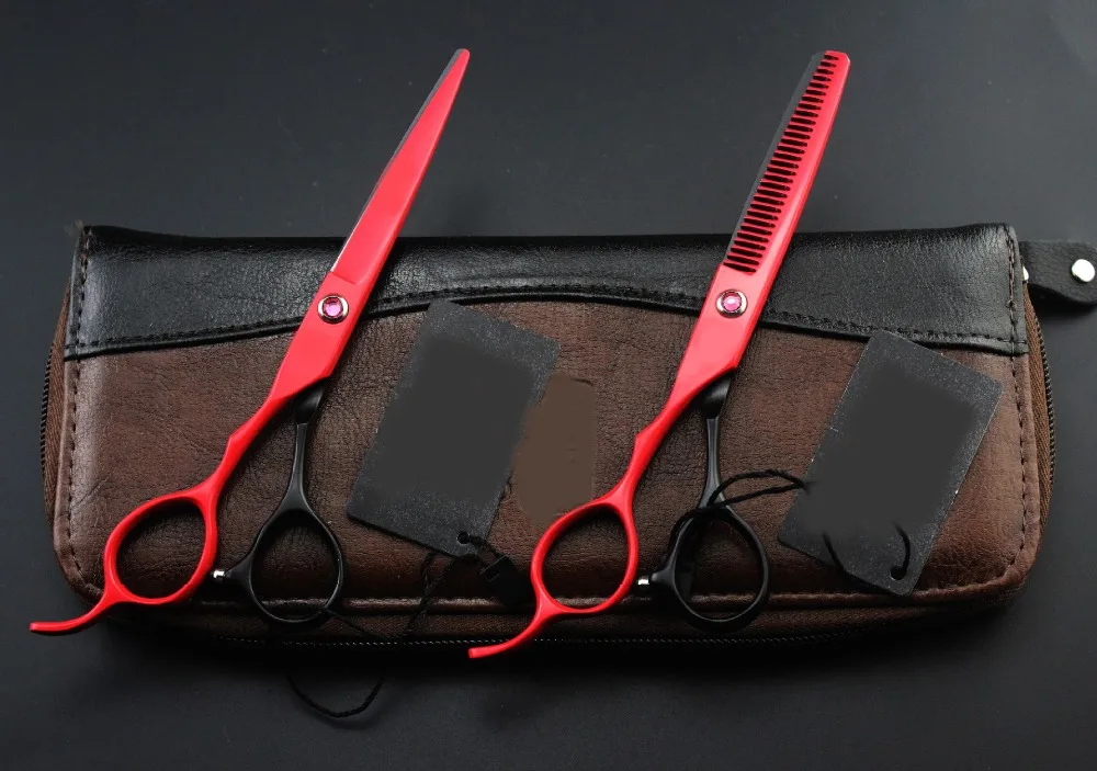 6,0 "левосторонние черные красные японские ножницы для волос 6 дюймов ножницы для стрижки волос филировочные Парикмахерские ножницы