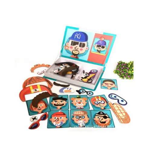

wooden magnetic puzzle board figure for kids Transform expression change face educational funny toy Fridge sticker children gift