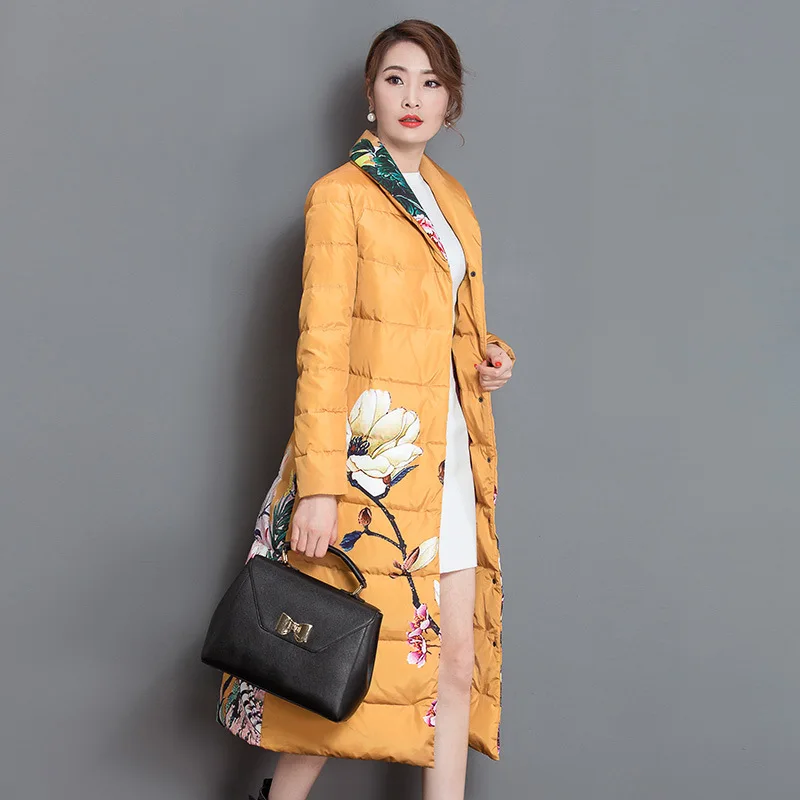 2018 New Women's Winter Down Jacket Coat Retro Long National Wind Stand Collar Outer Slim Thick Warm OUTERWEAR Tq029 Coats