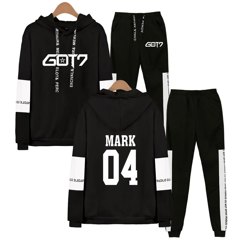 

Kpop GOT7 Member Name Print Sweatshirt Sweatpants Suits Men Women Got7 Yugyeom Mark Jackson Jb Jinyoung Hoodies Two Piece Set