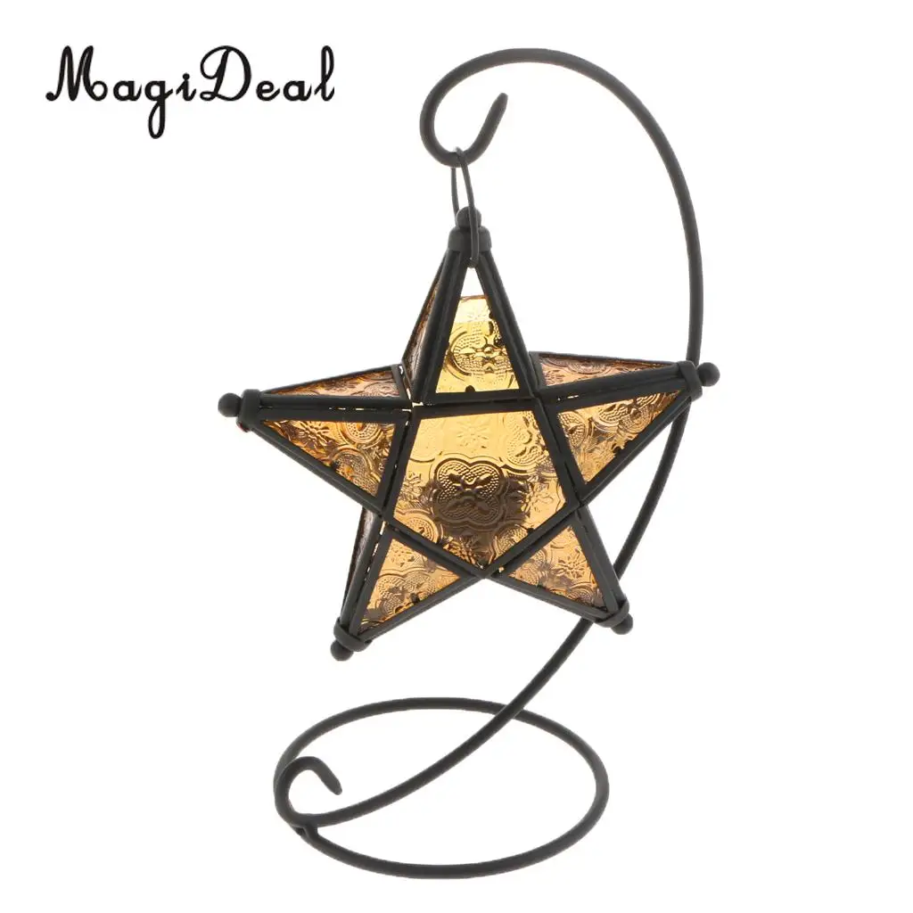 MagiDeal MOROCCAN CANDLE HOLDER MOROCCO STYLE HANGING STAR TEA LIGHT GLASS LANTERN LAMPSHADE - HOME BAR PUB CAFE