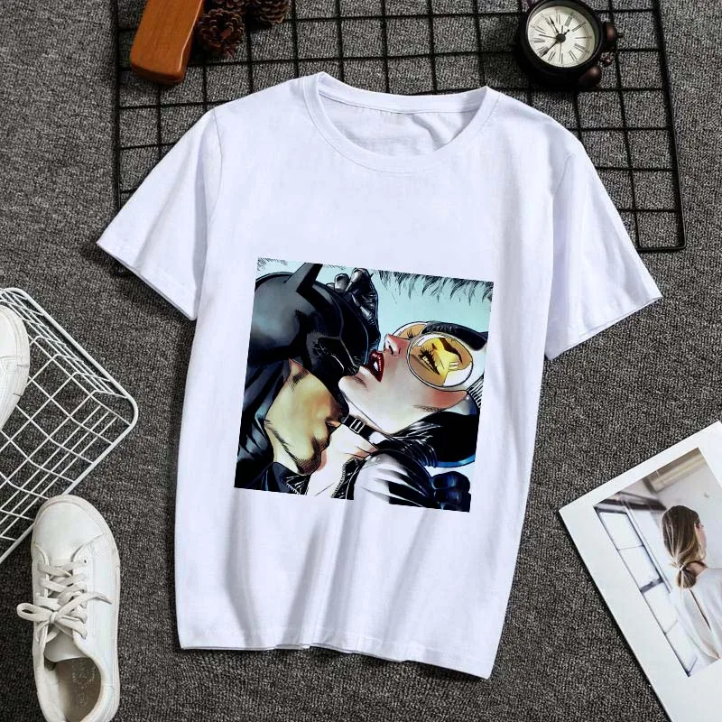 Новинка, летняя женская футболка, Топы, Бэтмен и Женщина-кошка, футболка «поцелуй», модная крутая женская футболка, Harajuku, тонкие футболки, одежда - Цвет: YH-1688