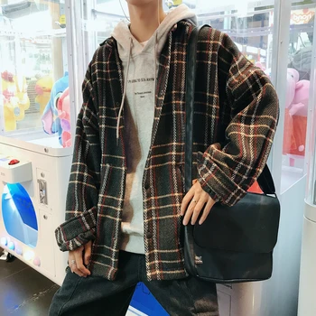 

Autumn And Winter New Men's Fashion Temperament Casual Youth Thickening Loose Personality Wild Lattice Lapel Woolen Jacket