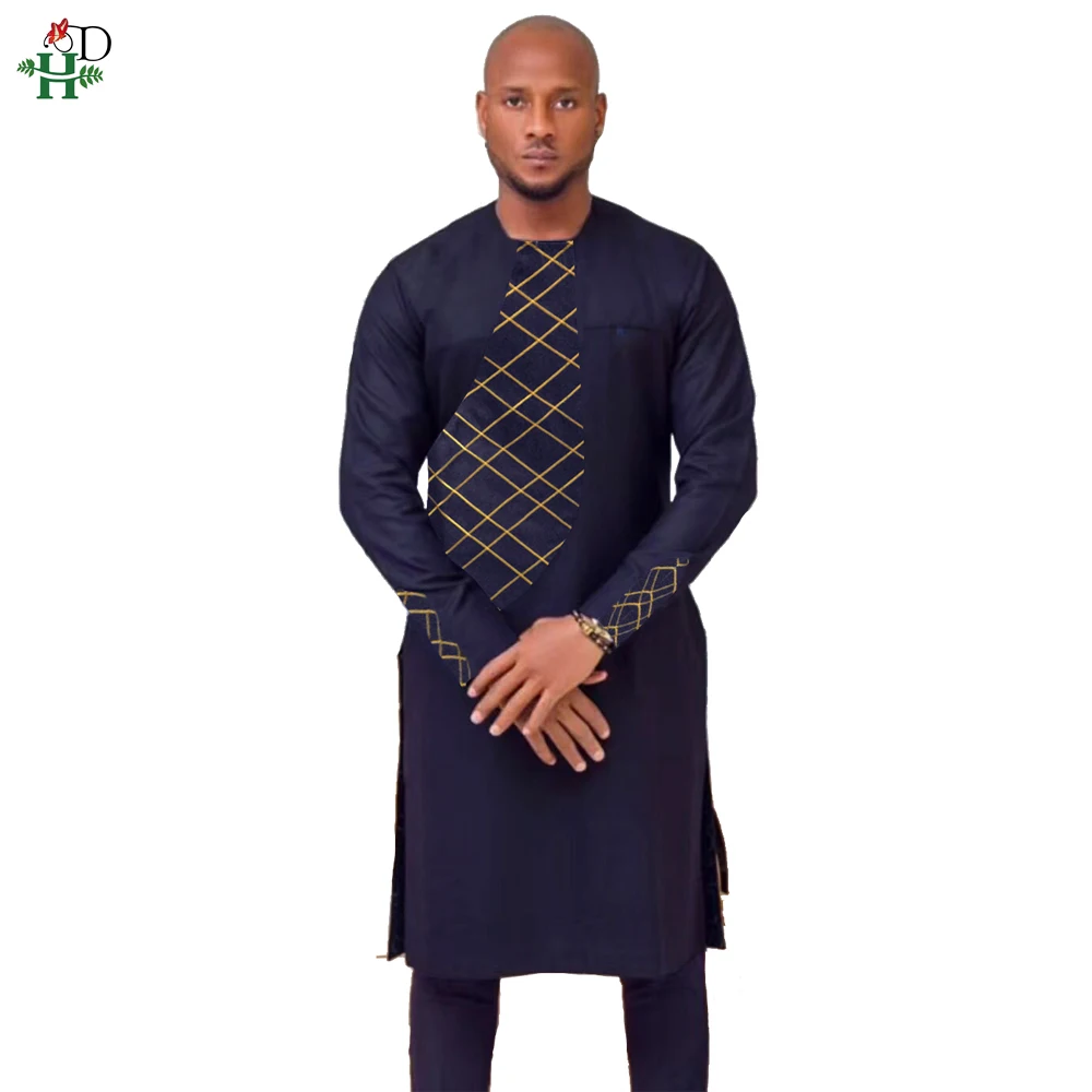 Dashiki Mens Tops and Pant Set 2 Pieces Outfit Man Clothes Riche Bazin African Clothing for men Dashiki Shirt with Trouser