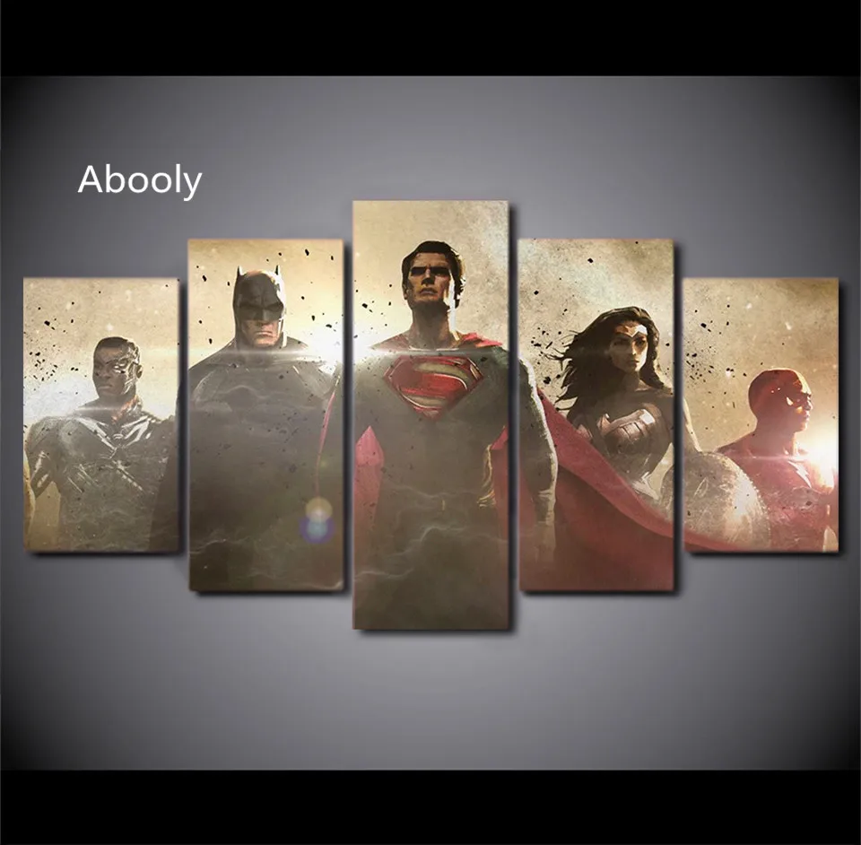 5Piece Canvas Wall Art Justice League Painting Framed Movie Poster Wall