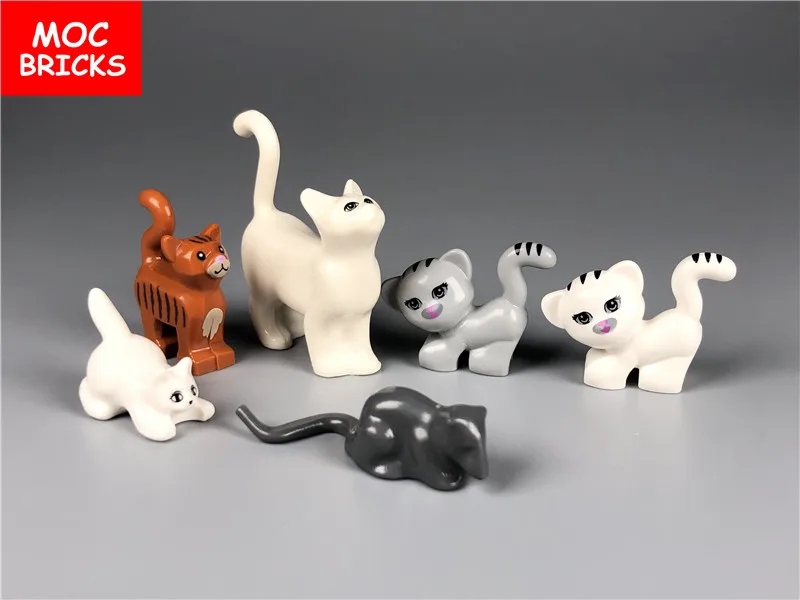 5 шт./лот кирпичи MOC с животными белые и черные кубики для маленьких кошек