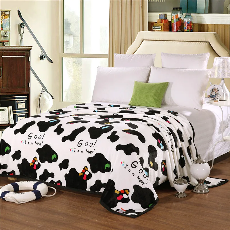 Super Soft Blanket Cartoon Cow Print Style Cartoon Home Living Blanket