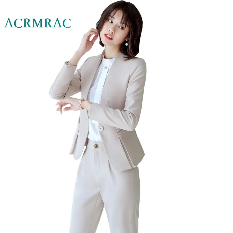 ACRMRAC Для женщин костюмы сплошной цвет воротник-шаль тонкий пиджак Штаны ПР Формальные Для женщин Штаны костюмы Для женщин s деловые костюмы