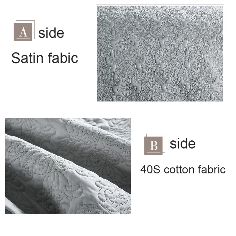 CHAUSUB роскошный шелковистый хлопковый комплект стёганых одеял, 3 шт., покрывало с вышивкой, простыни, покрывало, наволочка, покрывало King size, серебряное