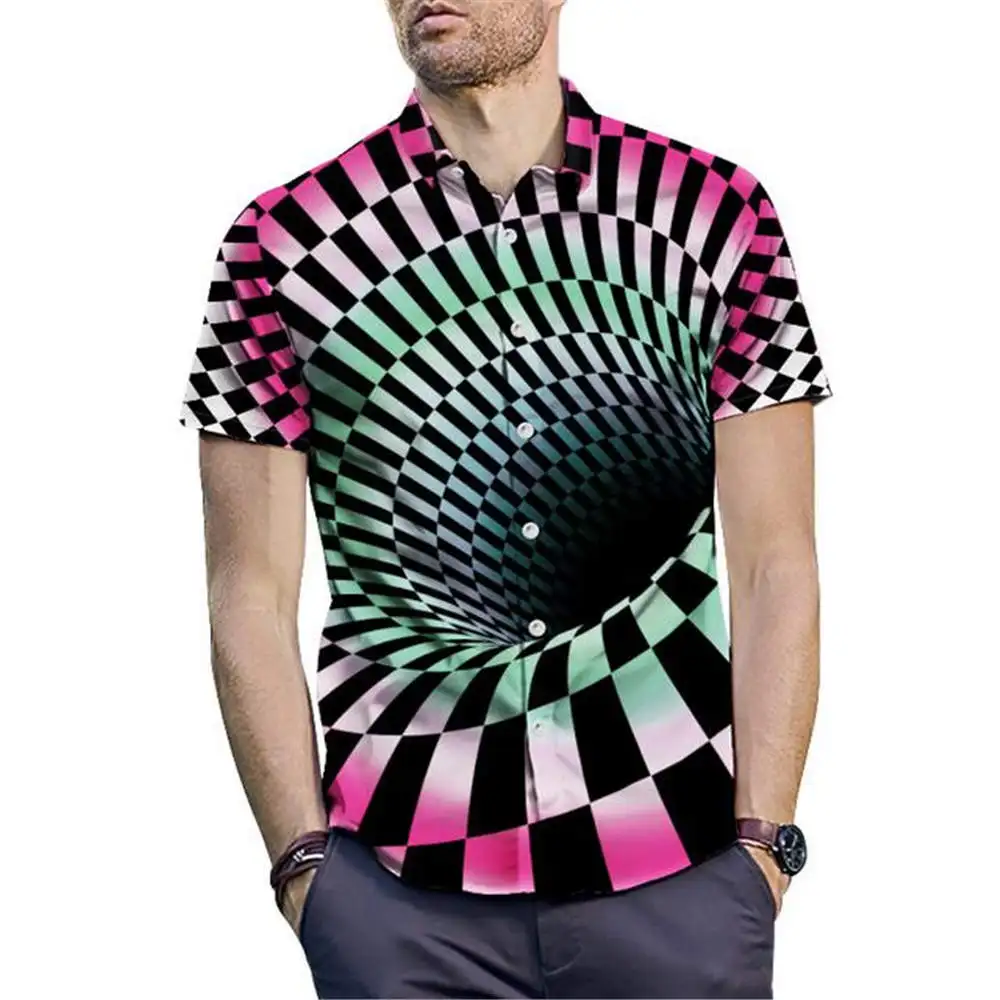 Летняя новая мужская рубашка 3D Illusion Vortex печать футболка свободный отдых плавание пляж короткий рукав большой размер