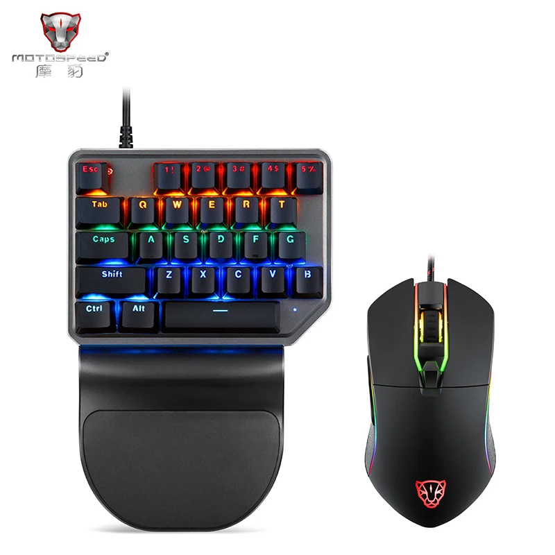 

New Motospeed K27 USB Wired Singlehanded Mechanical Keyboard with Blue Switch 9 colors Backlight Black Hand Rest V30 RGB Mouse