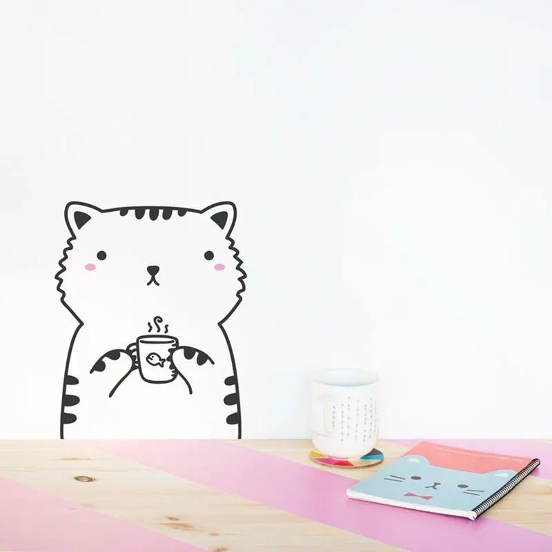 Cute Animal Bear Tiger Cat Lovely Vinyl Wall Decals Kitchen Cabinet Art Cartoon Wall Stickers For Kids Room Wardrob Wall Decor