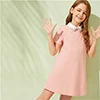 SHEIN Kiddie/красное однотонное расклешенное платье с оборками, трапециевидной формы, с поясом, летнее праздничное платье, рукав-волан, с пуговицами на спине, платья-миди для девочек