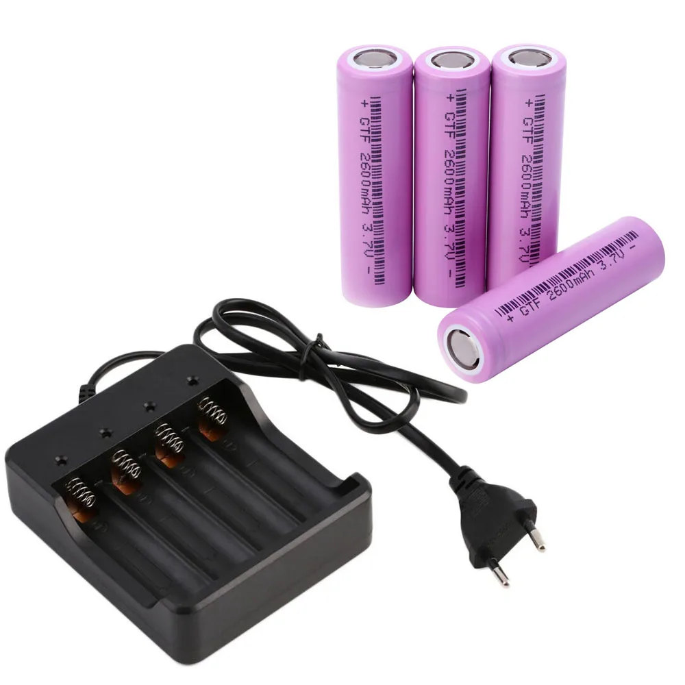 

GTF 4pcs 3.7V 2600Mah 100% Original Ncr18650 Li-ion Rechargeable Battery For E-cigarette Battery + 1pc 18650 Battery Charger