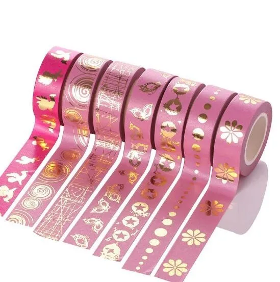 Золотая штамповка розовая васи лента 15 мм* 10 м Kawaii клейкая лента для украшения дома инструменты для скрапбукинга