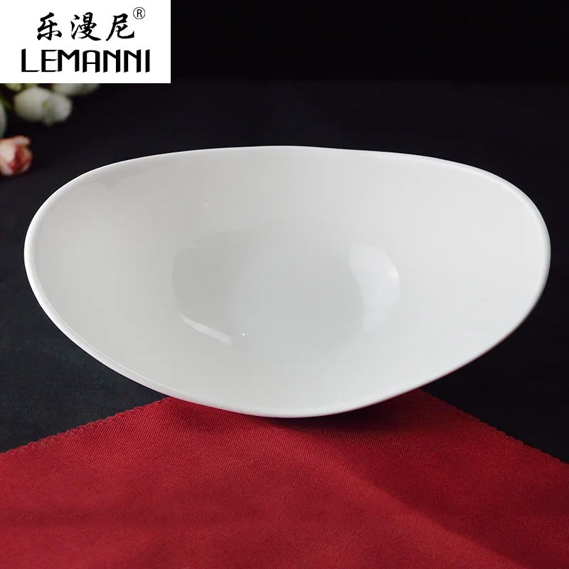 Household ceramic bowl dish hotel tableware Western-style food disc pure white large bowl dish gold ingot creative salad