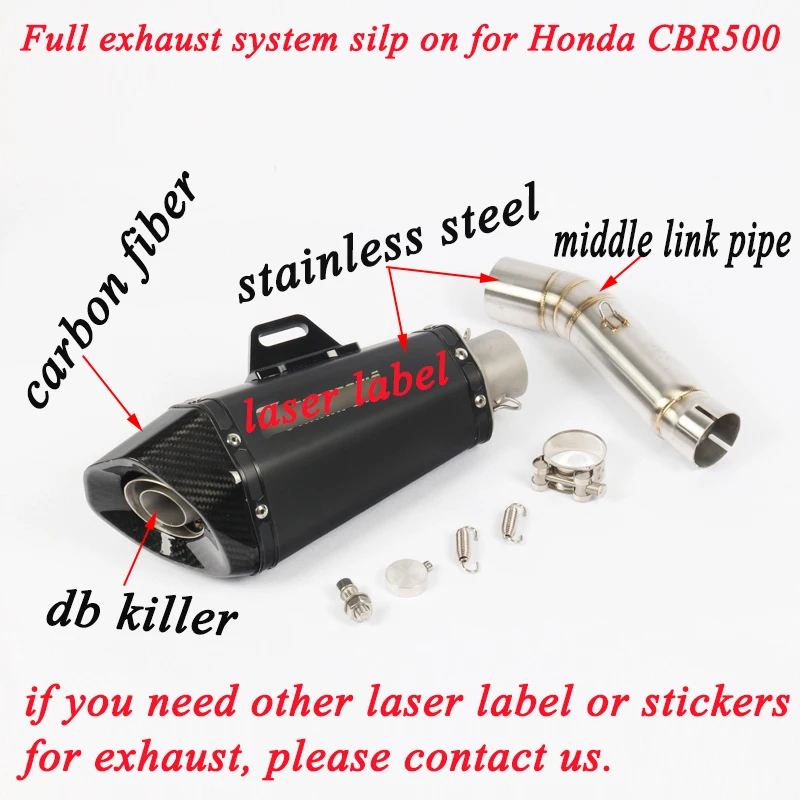For Honda CBR500 CB500X CB500 Motorcycle Exhaust Muffler Pipe DB Killer With Stainless Steel Middle Section link Silencer System For Honda CBR500 CB500X CB500 Motorcycle Exhaust Muffler Pipe DB Killer With Stainless Steel Middle Section link Silencer System