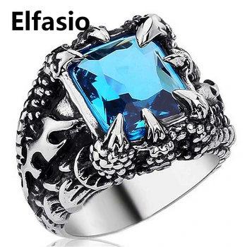 

Dragon Claw Blue Ziron Stone Band Mens Boys 316L Stainless Steel Biker Ring Jewelry
