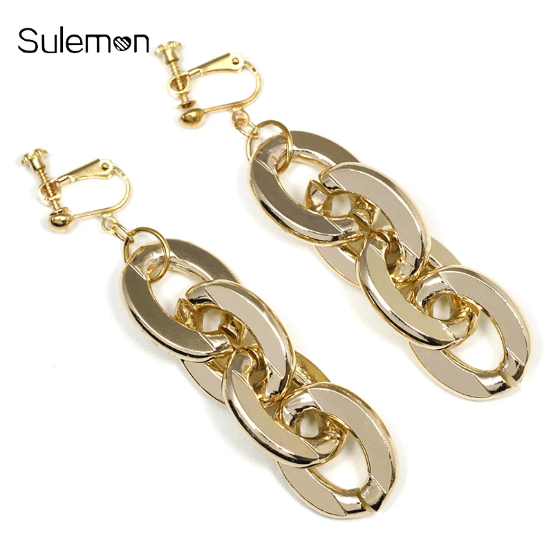 

Thick Chain Earrings Non Pierced Ear Clips Geometry Particular Chain Clip On Earrings Without Piercing Punk Metal Earring CE322