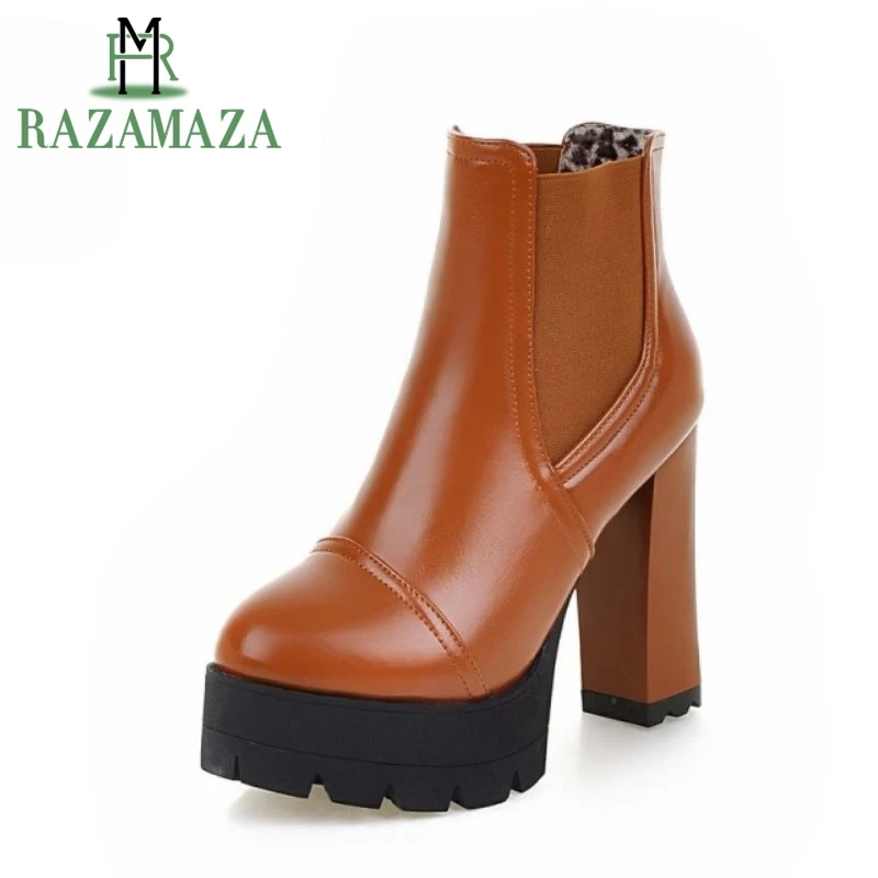 3443 Quotidien Bottes Slip Taille jaune Bureau D'hiver On Madame Haut Épais Femelle rouge De Femmes Razamaza Noir Talon Platfoem Travail Footwears blanc SUzpMVjLqG