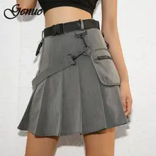 Женские юбки сексуальные Harajuku Короткие юбки Повседневные серые пояса модные плиссированные юбки панк мини юбки Винтаж