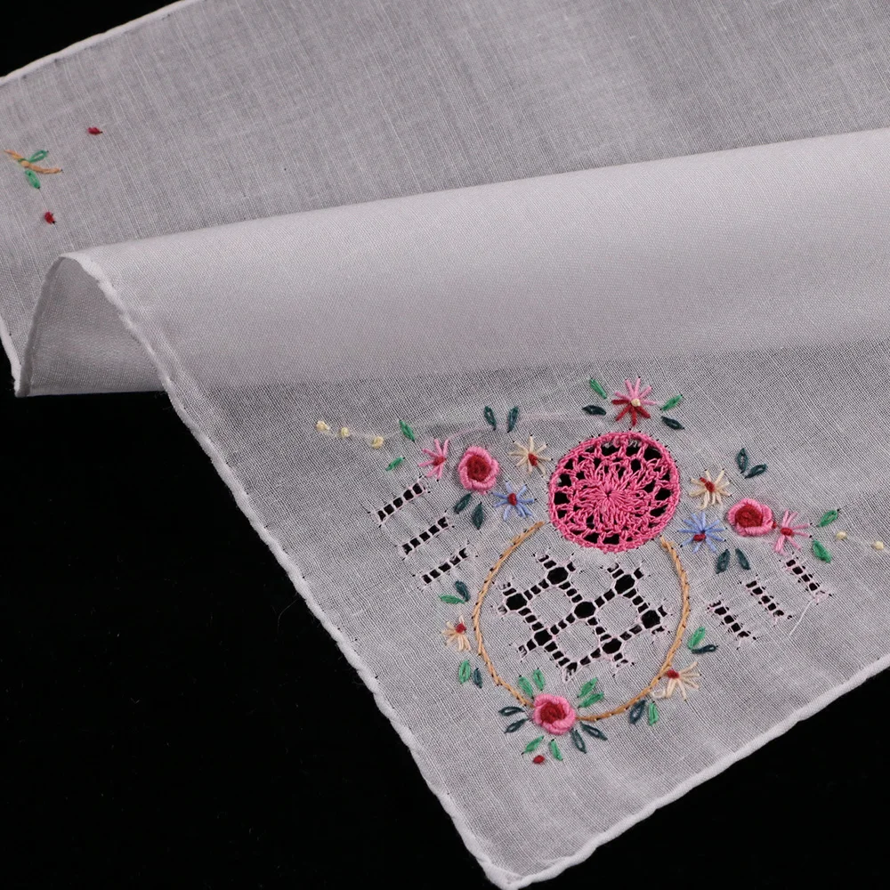 

S008-P: 12 pieces Hand Crochet hand embroidery hand drawnwork cotton handkerchief