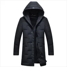 Мужская длинная куртка на утином пуху, тонкая парка с капюшоном, теплое пуховое пальто для мужчин, 8221