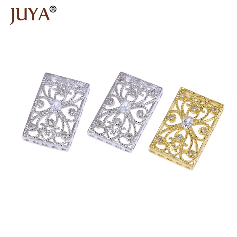 

Luxury Zirconia Jewellery Findings Components Square Spacers For Jewelry Making DIY Pearl Bracelet Necklace Charm Connectors