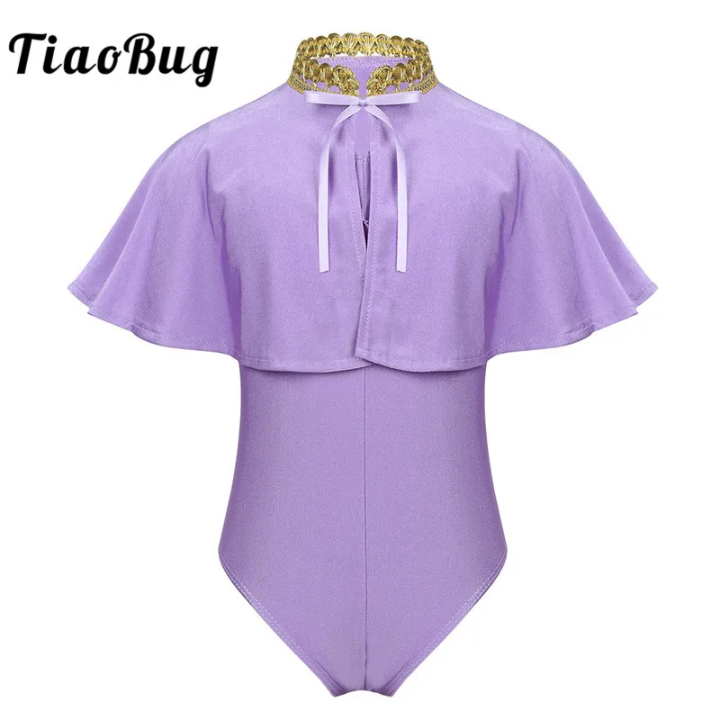 

TiaoBug Kids Girls Purple Ballet Gymnastics Leotard Cape Set Dancewear Children Halloween Cosplay Party Stage Show Dance Costume