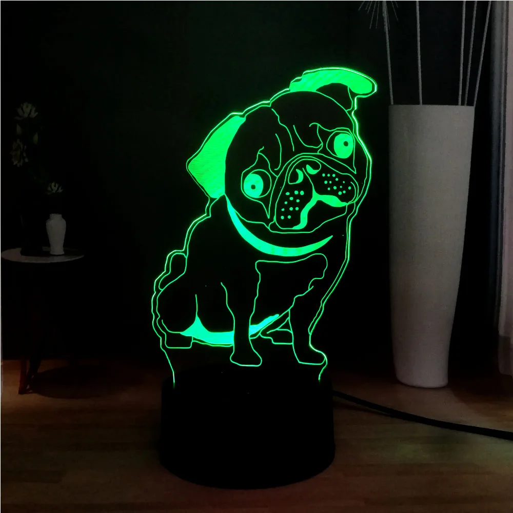 Акриловый 3D Блеск бульдог Мопс щенок светодиодный ребенок сна простыни Dec Lave USB