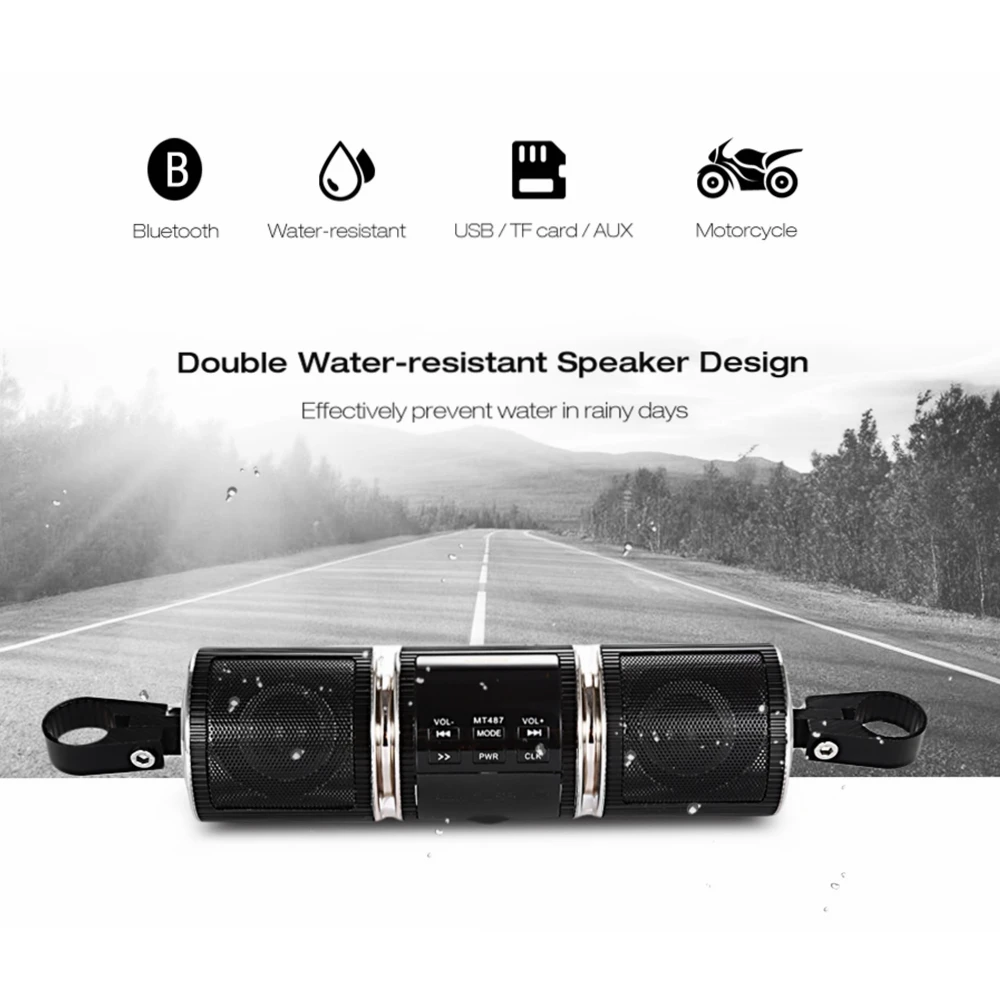 

Motorcycle Speaker Bluetooth V2.1 + EDR MP3 Music Player Waterproof LED Display Stereo Audio Motor FM Radio AUX in USB TF Silver